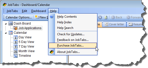 Purchase job search software from the Help menu.