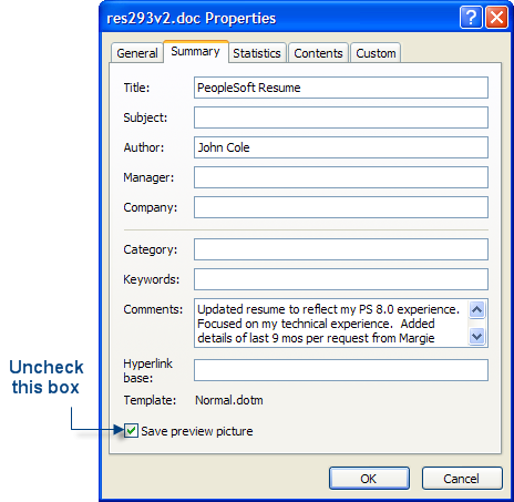 Resume preview check box