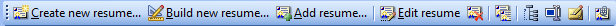 Toolbar to manage resumes in JobTabs Job Search & Resume