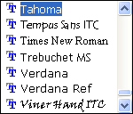 Font list for the cover letter and resume word processor.